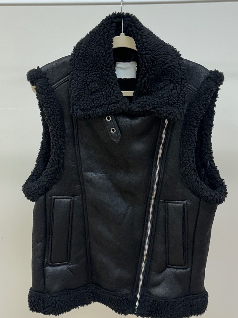 Black Shearling-Style Moto Vest